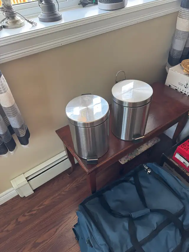 Two Stainless Steel Garbage Cans