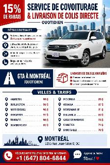 GTA → MONTRÉAL : COVOITURAGE QUOTIDIEN & COLIS | 15 % DE RABAIS