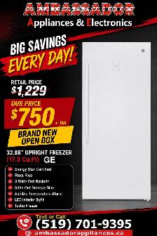 NEW 32.88" GE Upright Freezer  (17.3 Cu.Ft)