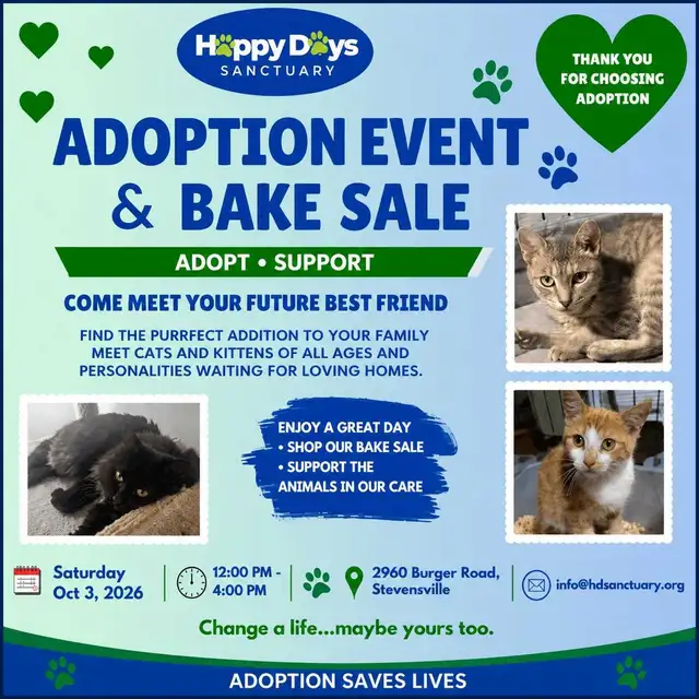 Happy Days Sanctuary Adoption Event and Bake Sale