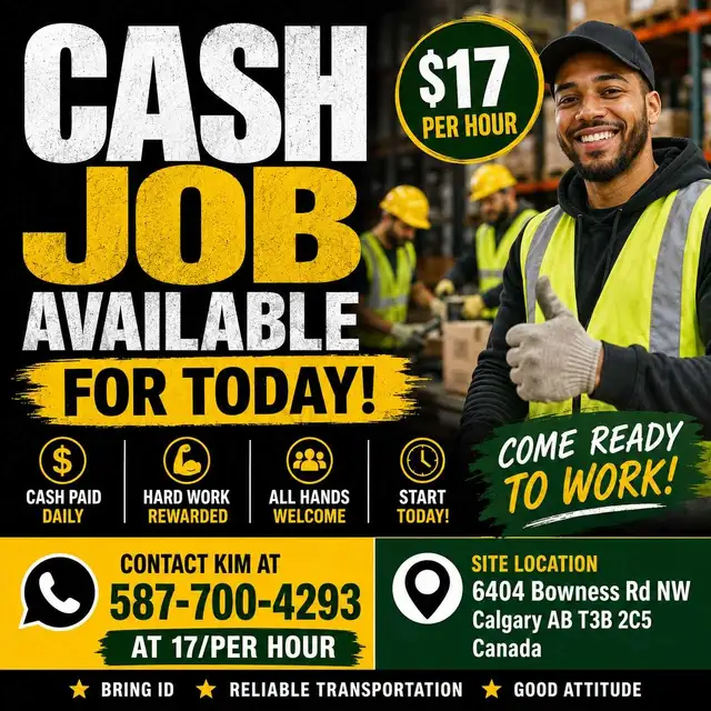 Cash Job Available  17/hour August  27th 2026