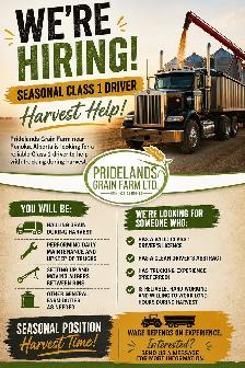 Seasonal Class 1 Driver Needed for Harvest