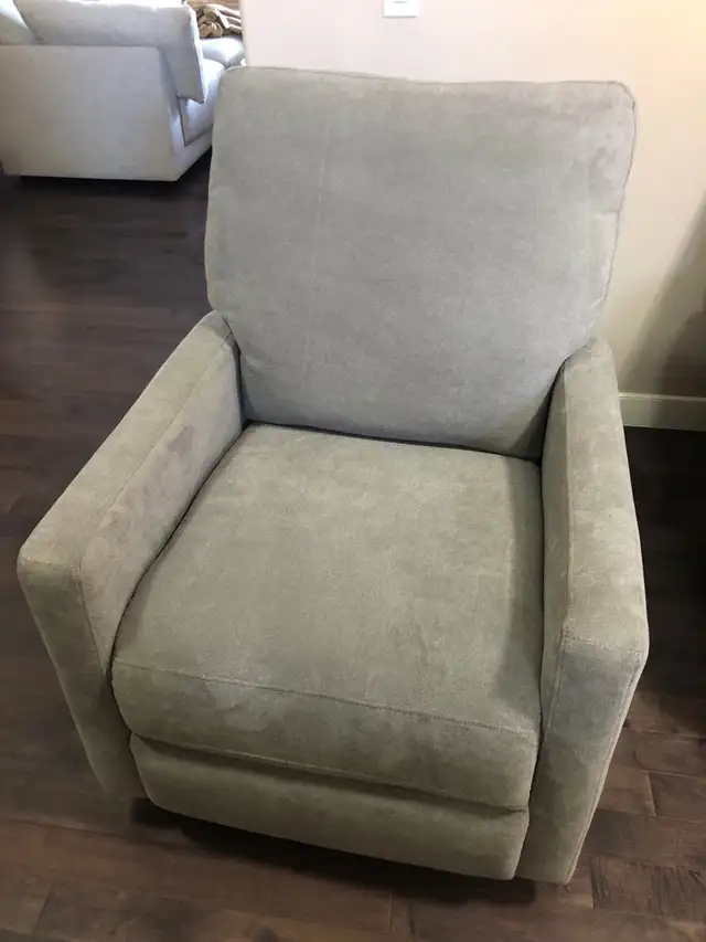 True Innovations Manual Grey Fabric Recliner Swivel Glider.