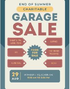 Garage Sale Sat Aug 29, 45 Parsell Square, Scarborough