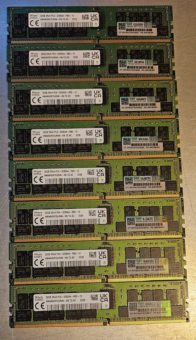 HPE SKhynix 256GB (8x32GB) 2Rx4 PC4-3200AA ECC REG RAM Server/WS