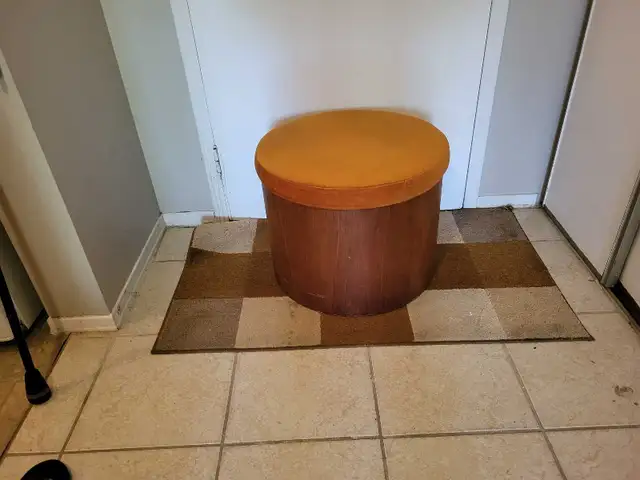 TEAK ORANGE POUF.(CUSHIONED)