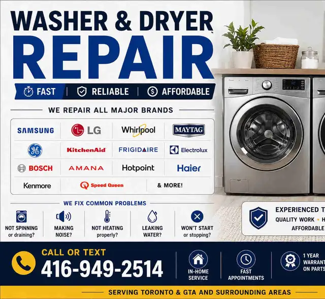 Washer & Dryer Repair • 416-949-2514 • Fast Service