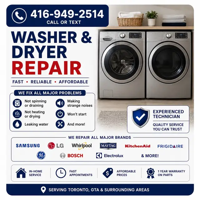 416-949-2514 • Washer & Dryer Repair • Fast Service
