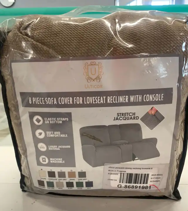 8 PIECE SOFA COVER FOR LOVESEAT RECLINER WITH CONSOLE  STRETCH J