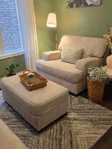 cream coloured sofa& chair & 1/2 for sale with ottoman - Photo 2