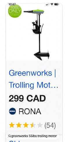 Greenworks Trolling Motor 12 V 55 lb Thrust with 3- blade Propel