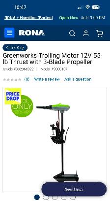 Greenworks Trolling Motor 12 V 55 lb Thrust with 3- blade Propel - Photo 2