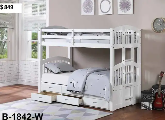 Single Over Single White Bunk Bed