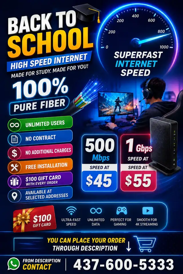 Fibre Internet Deal | 500 Mbps $45 | 1 Gbps $55 'Back to School'