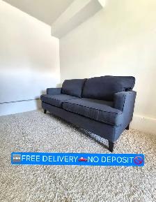 FREE DELIVERY Comfy Blue 3 Seater Fabric MCM Sofa Couch