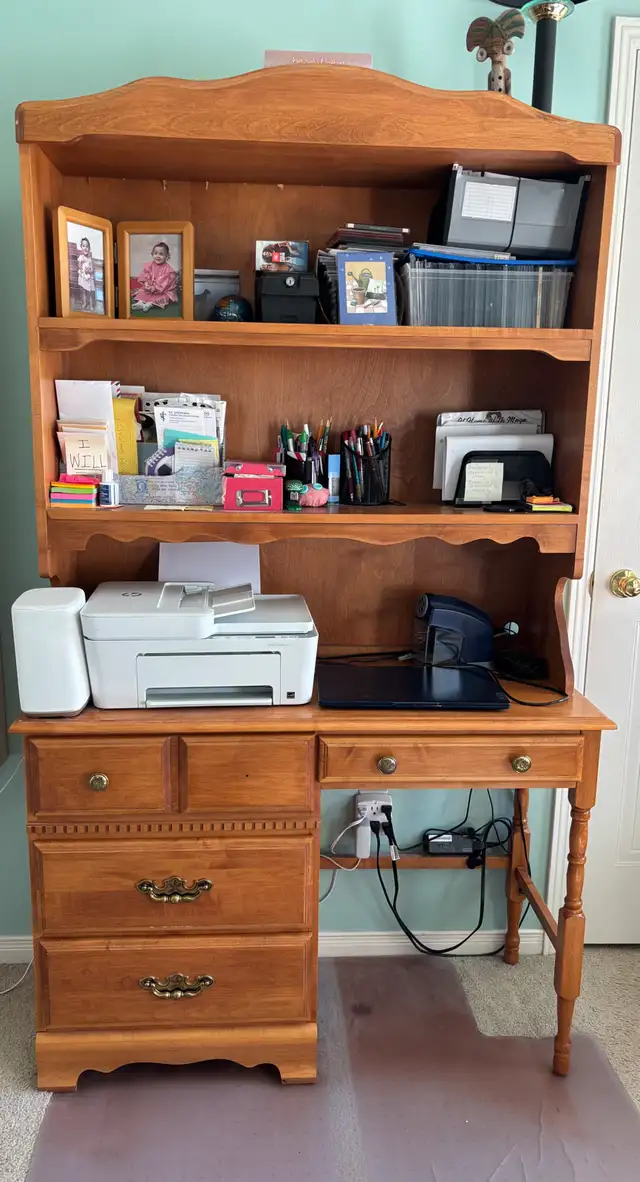 Solid Wood Desk with Bookshelf attached