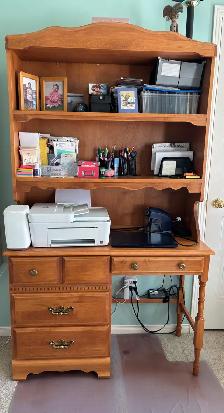 Solid Wood Desk with Bookshelf attached