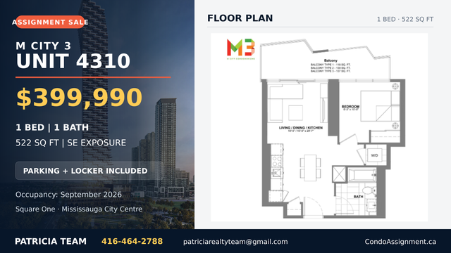 M City 3 1Bed1Bath | 522sqft 118sqft bal. | $399K