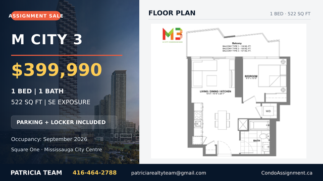 M City 3 1Bed1Bath | 522sqft 118sqft bal. | $399K
