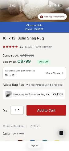 10x13 Shag Rug Large Solid White Shag Rug ($700  Value!) – As-Is - Photo 3