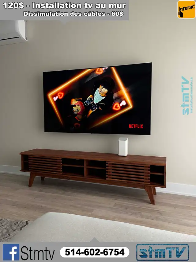 INSTALLATION TV AU MUR SUPPORT MURAL TÉLÉVISION MURALE TV WALL