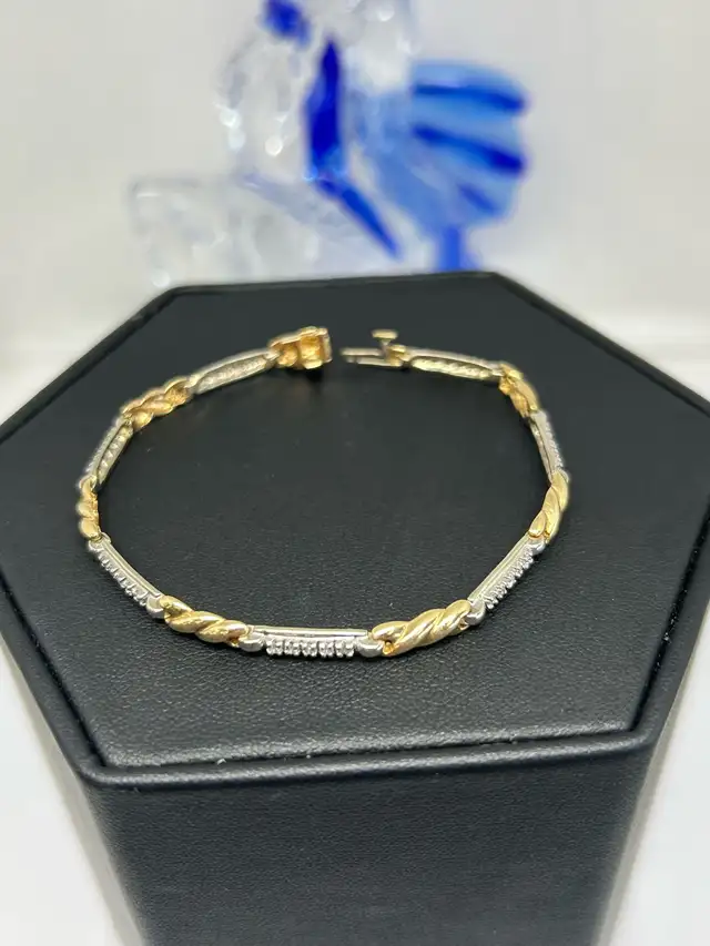 10k Two Tone X-and-bar crossover Diamond Bracelet