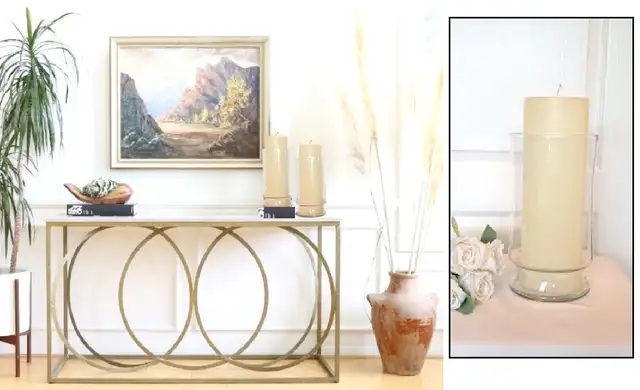 LARGE CANDLES, GLASS WARE