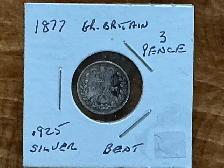 1877 Great Britain Queen Victoria 3 Pence .925 Silver Coin ! - Photo 3