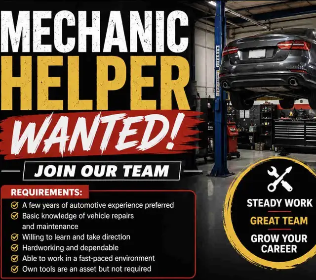 MECHANIC HELPER WANTED – FULL-TIME