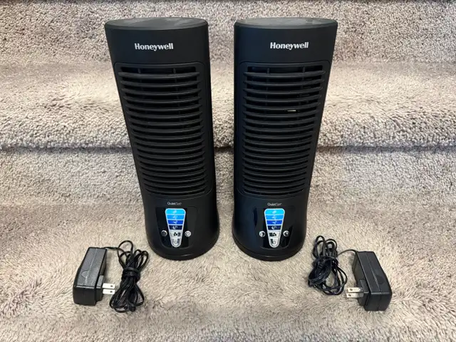 Two Honeywell QuietSet 13' Slim Mini Tower Oscillating Fans