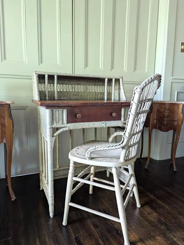 Antique Wicker Desk and Chair