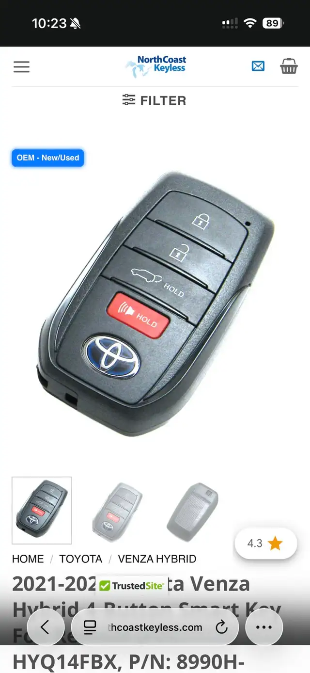 lost Toyota key fob
