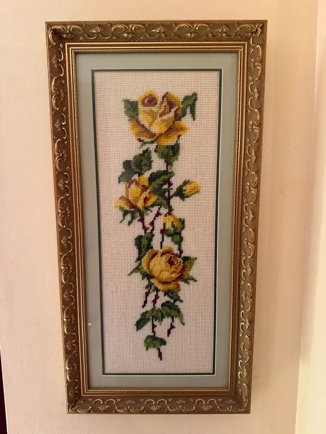 Needlepoint Yellow Roses