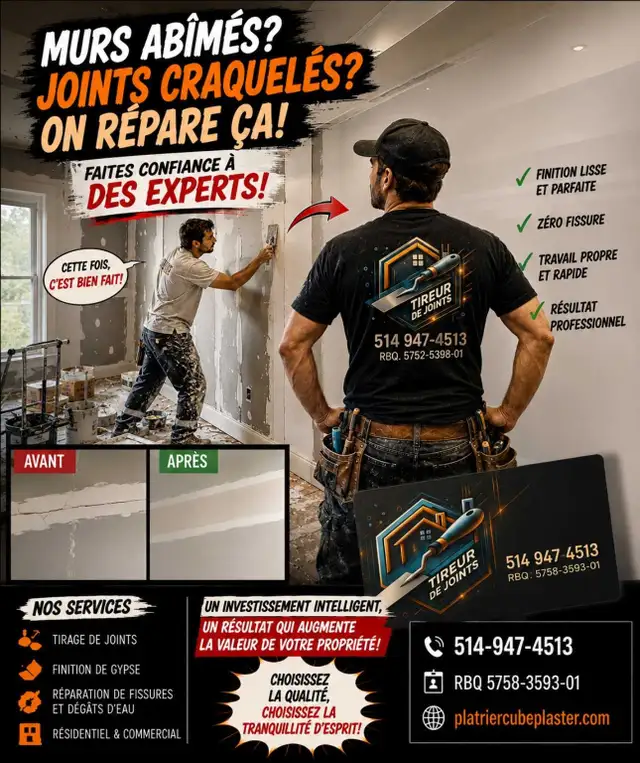 Tirage de joints & plâtrier – Vaudreuil et environs