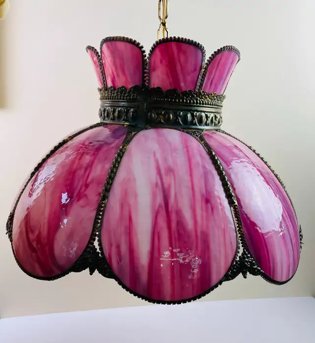 A pretty coloured glass hanging lamp
