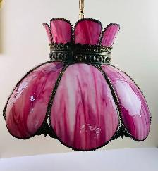 A pretty coloured glass hanging lamp
