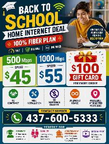 Back to School Cheap Fibre Internet |500 Mbps $45| 1000 Mbps $55