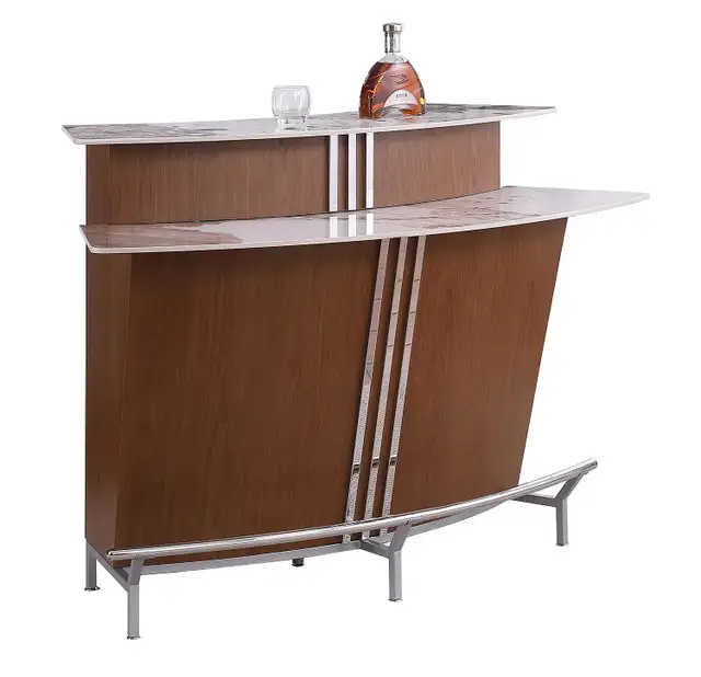 Ruby Wooden Home Bar w/ Ceramic Top and Stainless Steel Footrail