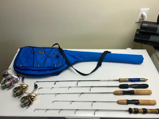 2-6’6" casting rods , 5 - ice fishing rods, 3- shimano spinning