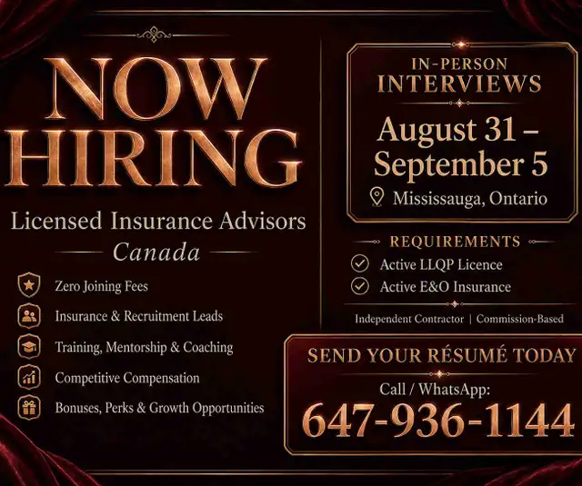 Now Hiring Licensed Insurance Advisor – Commission-Based