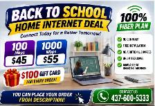 Home Internet $45|500 Mbps Fiber|Back to School| $100 Gift card