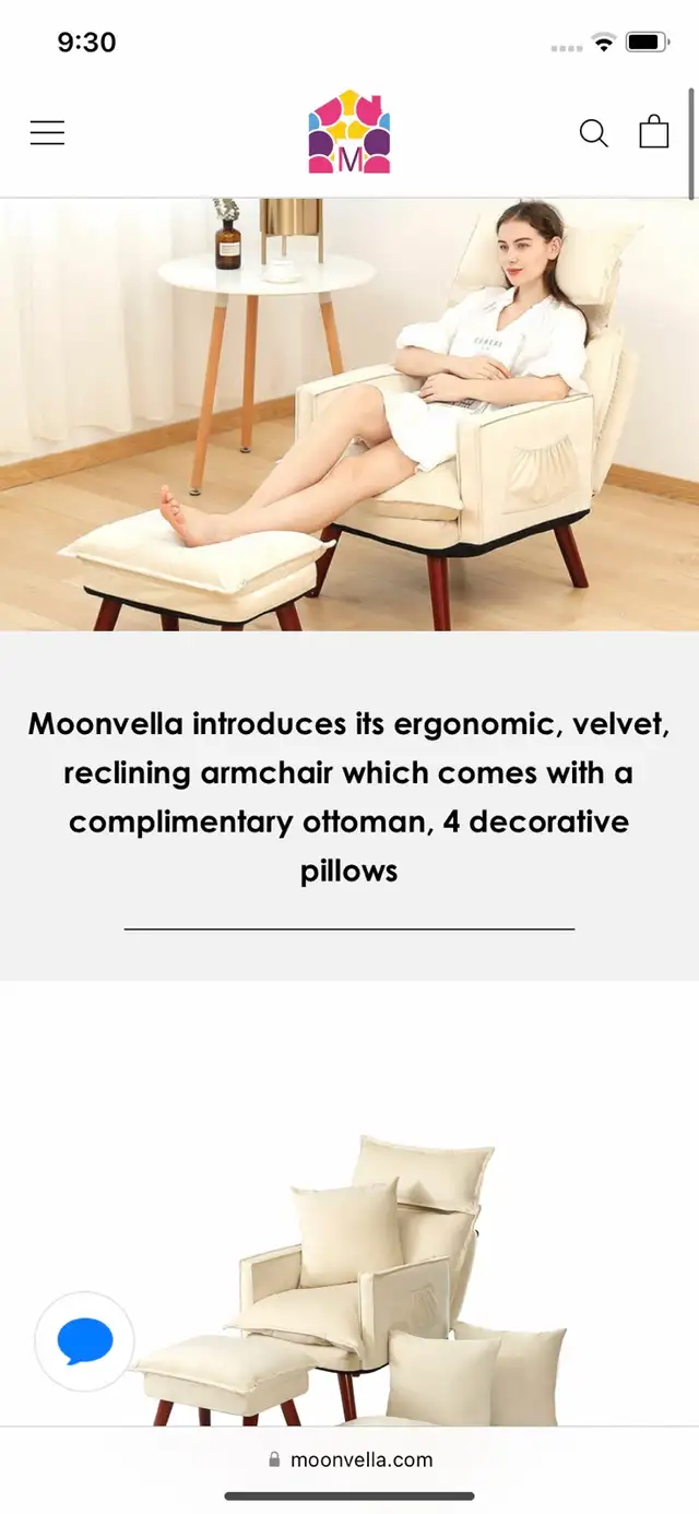 Cream fabric reclining arm chair $250.  Ottoman, 4 pillows