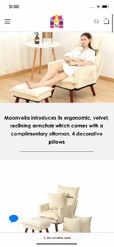 Cream fabric reclining arm chair $250.  Ottoman, 4 pillows
