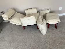 Cream fabric reclining arm chair $250.  Ottoman, 4 pillows - Photo 6