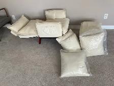 Cream fabric reclining arm chair $250.  Ottoman, 4 pillows - Photo 9