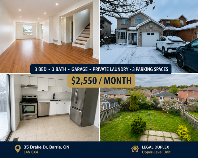 3 Bed 3 Bath Barrie Home, Garage, Private Backyard/Laundry