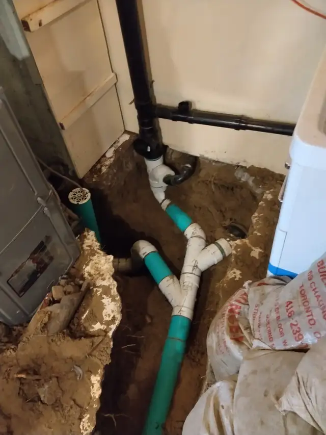 DRAIN SNAKE ROUGH IN WASHROOM SUMP PUMP ISSUE WATERPROOFING WET