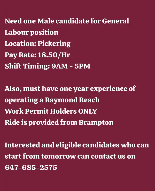 Hiring Hiring General Labour !