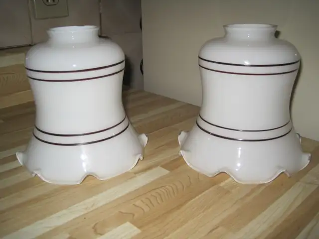 2 GLOBES ANTIQUE NEUF BLANC LIGNES BRUNE