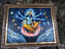 STRIKING ORIGINAL HINDU ART: GOD VISHNU (beautiful gold frame) - Photo 2